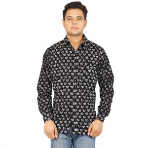 Rajasthani Hand Block Boota Print Men Designer Black Full Sleeve Shirt