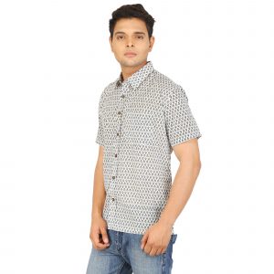 Men’s Jaipuri Hand Block Print White Casual Cotton Shirt