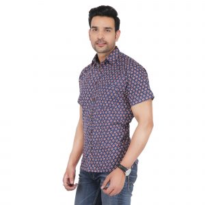 Men’s Hand Block Boota Print Cotton Regular Fit Half Sleeve Shirt