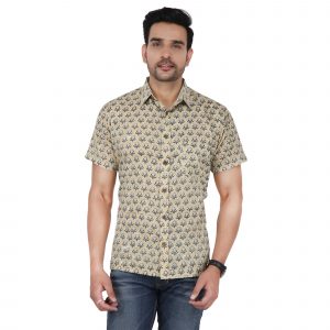 Men’s Jaipuri Hand Block Boota Print Cotton Regular Fit Half Sleeve Shirt