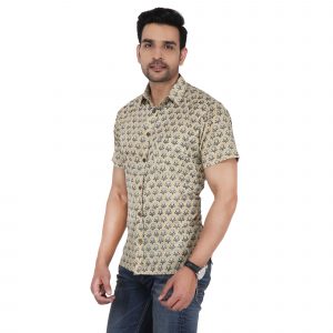 Men’s Jaipuri Hand Block Boota Print Cotton Regular Fit Half Sleeve Shirt