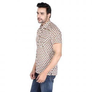 Men’s Jaipuri Hand Block Boota Print Cotton Half Sleeve Shirt