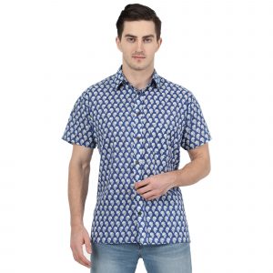 Men’s Jaipuri Hand Block Boota Print Cotton Half Sleeve Shirt