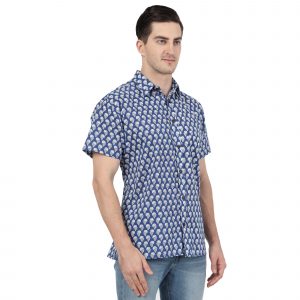 Men’s Jaipuri Hand Block Boota Print Cotton Half Sleeve Shirt