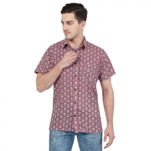 Men’s Jaipuri Hand Block Boota Print Cotton Half Sleeve Shirt