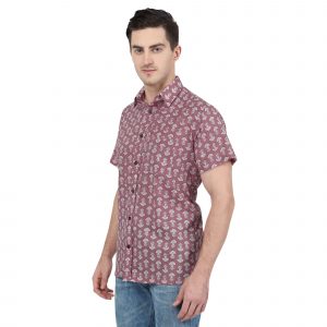 Men’s Jaipuri Hand Block Boota Print Cotton Half Sleeve Shirt