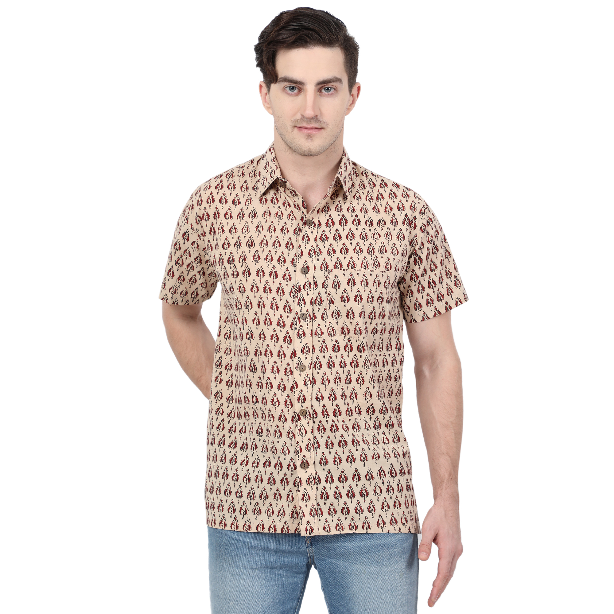 Handblock Printed Pure Cotton Men's Half Sleeves Shirts