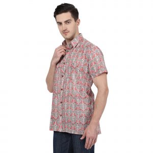 Men’s Rajasthani Hand Block Parrot Print Cotton Half Sleeve Shirt