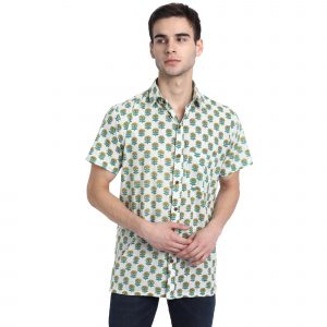 Men’s Jaipuri Hand Block Print Boota Regular Fit Half Sleeve Shirt