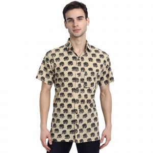 Men’s Jaipuri Hand Block Print Boota Regular Fit Half Sleeve Shirt