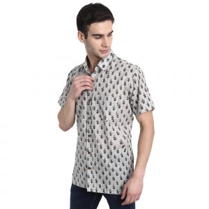 Men’s Jaipuri Hand Block Print Boota Regular Fit Half Sleeve Shirt