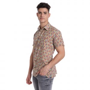 Jaipuri Hand Block Print Boota Regular Fit Half Sleeve Men’s Shirt